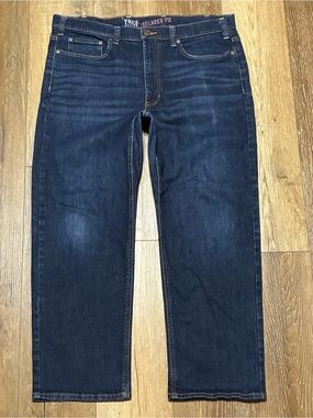 True Nation Mens Relaxed Fit Straight-Leg Jeans Dark Indigo 42x30 Work EUC